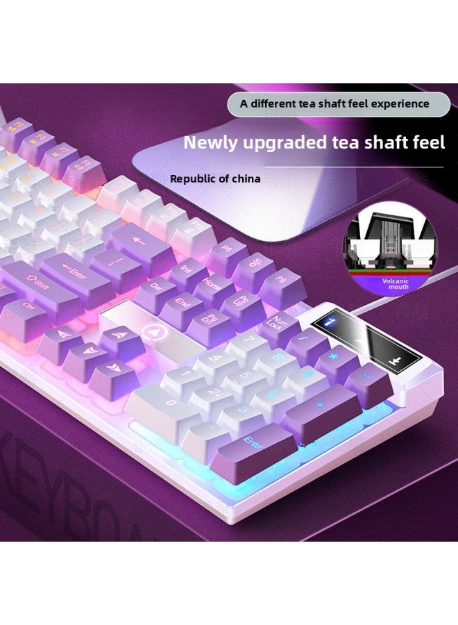 K500 Mechanical Feel Keyboard USB Wired Computer Desktop Light Tone Office E-sports Gaming Mouse Suit-Color:K500 Purple And White Double Spell White Light - Image 5